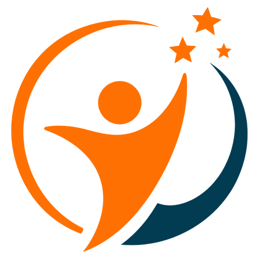 The Let's Pahal mark: a figure reaching up towards three stars inside an orange and navy circle